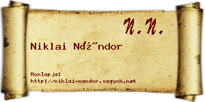 Niklai Nándor névjegykártya
